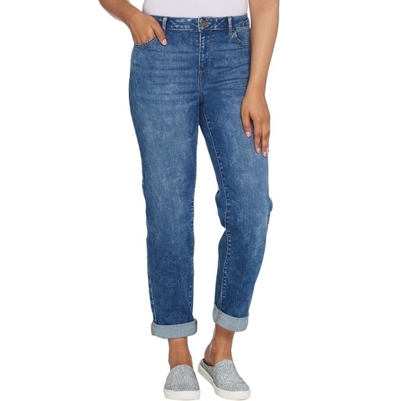 LOGO by Lori Goldstein Boyfriend High Rise Jeans Size 6 Medium Blue - Picture 1 of 9